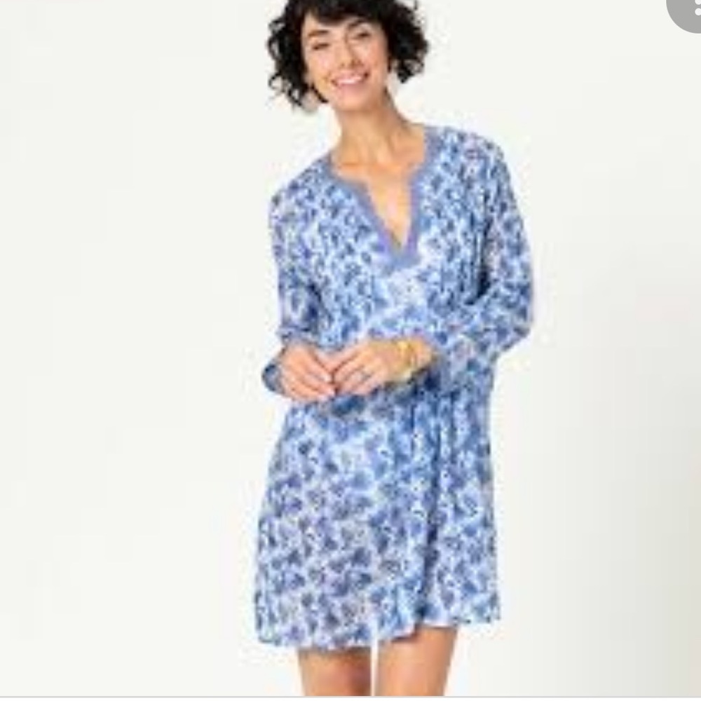 NWOT Boho Blue and White Bell Sleeve Dress
